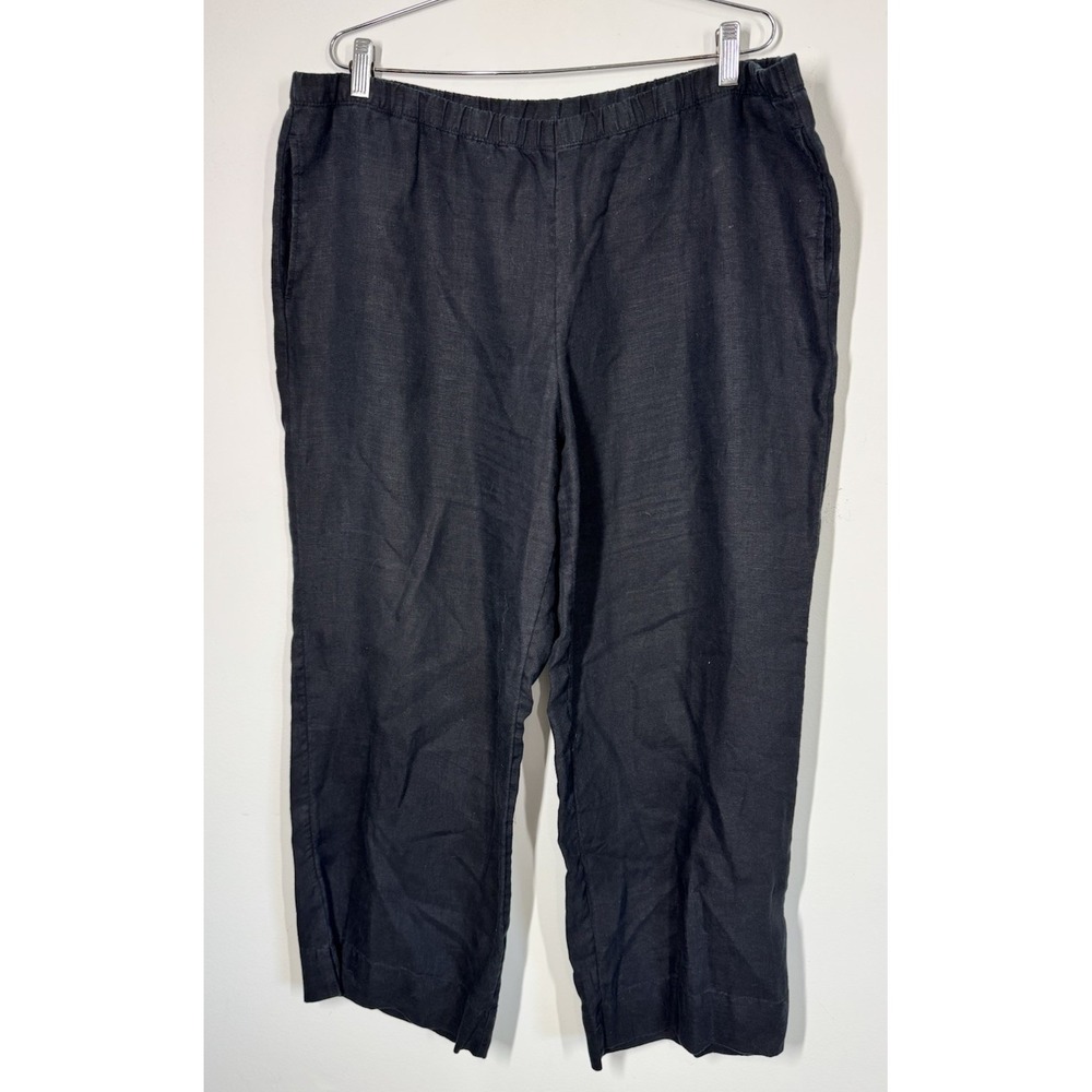 J. Jill Women's Pull On Cropped Wide Leg Linen Pants Size LT Black Lagenlook - Picture 3 of 11